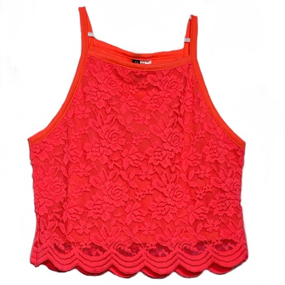 Divided Tops - Host Pick- H&M Coral Lace Crop Sz M NWT